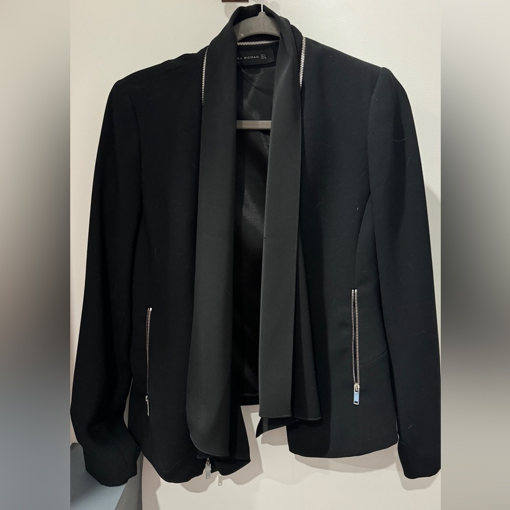 Zara Woman zipper shawl collar blazer - black, medium